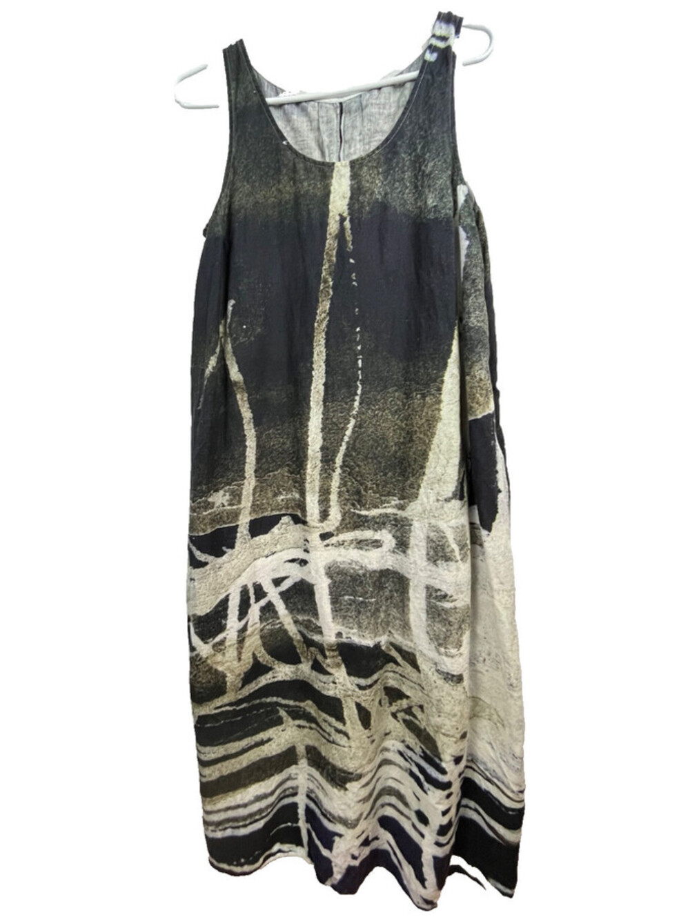 Crea Concept Linen Lagenlook Sleeveless Dress EU 38 M Abstract Art Print Midi